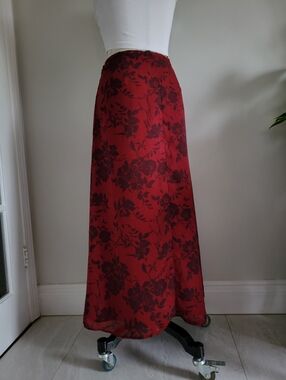 Y2K Vintage red floral a-line maxi skirt